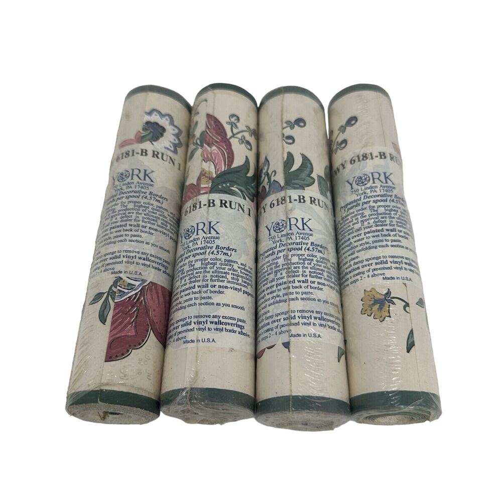 Vintage York Wallpaper Border Pre-pasted 4 Rolls : WY 6181-B Run #1 Floral